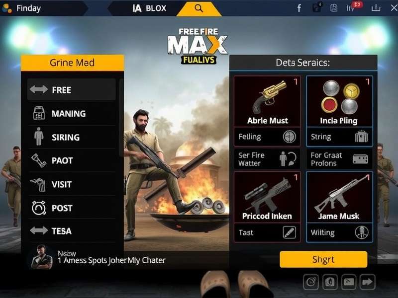 Technical analysis diagram of a Free Fire MAX mod menu interface showing features like Aimbot, ESP, and fake diamond generators