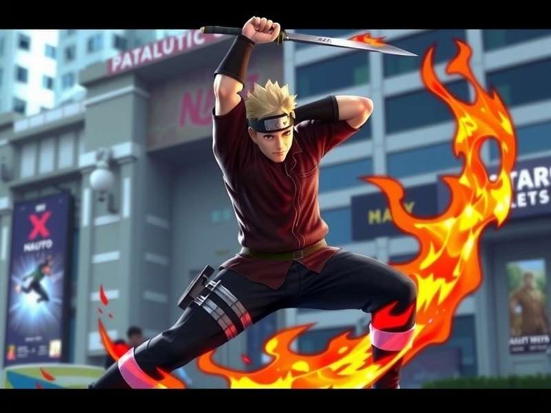 Free Fire MAX x Naruto Collaboration Event Screenshot showing Naruto and Sasuke characters in battle royale