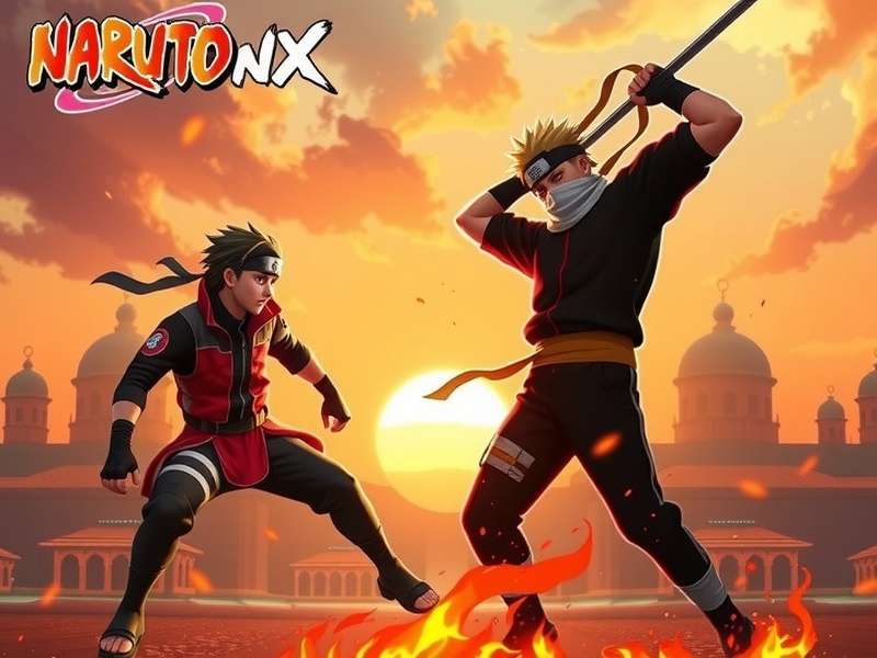 In-game screenshot showing a player using a Naruto skin executing a Rasengan move on an opponent