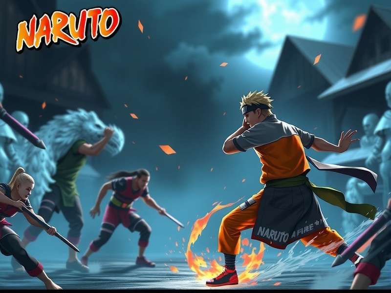Free Fire MAX x Naruto Crossover Event on PC showing Naruto and Sasuke characters in-game
