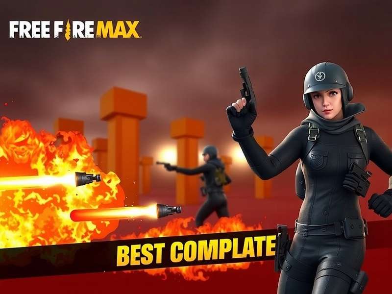 Free Fire MAX gameplay screenshot showing intense combat in a detailed urban environment.