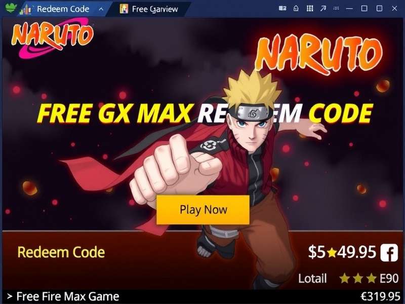 Free Fire Max X Naruto Redeem Code - Exclusive collaboration banner with Naruto characters and Free Fire MAX logo