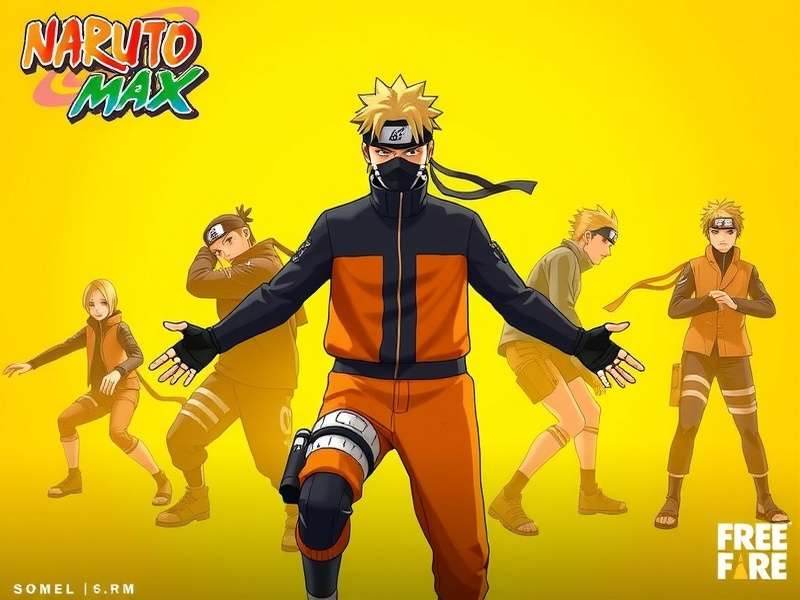 Free Fire MAX X Naruto collaboration poster showing Naruto and Sasuke in battle royale style